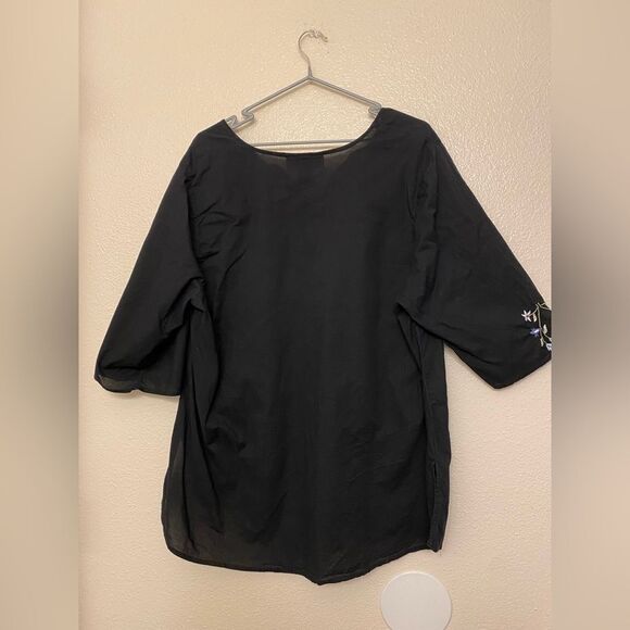 Venezia plus size black cotton blouse floral embroidery boho art to wear 18-20 - Picture 8 of 10